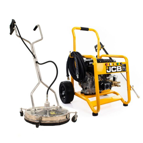 JCB Petrol Pressure Washer 4000psi / 276bar, 15hp JCB engine, Triplex AR pump, 15L/min flow rate & 20  Stainless Steel Flat Surface Cleaner | JCB-PW15040P+85.403.009